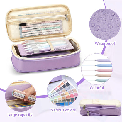 Trandraft 135 Pcs Book Annotation Kit with Pencil Case, 12 Pastel Highlighters, 11 Gel Pens, Fine Marker, 300 Transparent Sticky Notes, 2640 Index Tabs, Bible Study Supplies Kit(Classic,Purple)