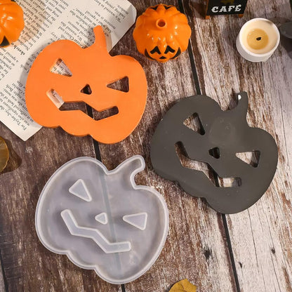 6 Pcs Pumpkin Epoxy Coaster Resin Molds Silicone with Holder, Halloween Pumpkin Coaster Molds Holder Set for Epoxy Resin, DIY Art Craft Cup Mats