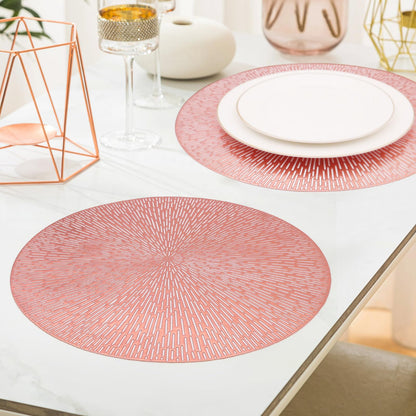 Round Placemats Rose Gold Placemats Set of 6 Metallic Vinyl Place Mats Non Slip Tablemats Table Setting Kitchen Table Mats for Dining Table Holiday Wedding Decorative