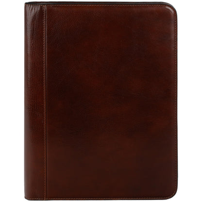 Time Resistance Leather Portfolio - A4 Document Folder - Italian Handcrafted Padfolio Organizer (Brown) - Gift Box Included