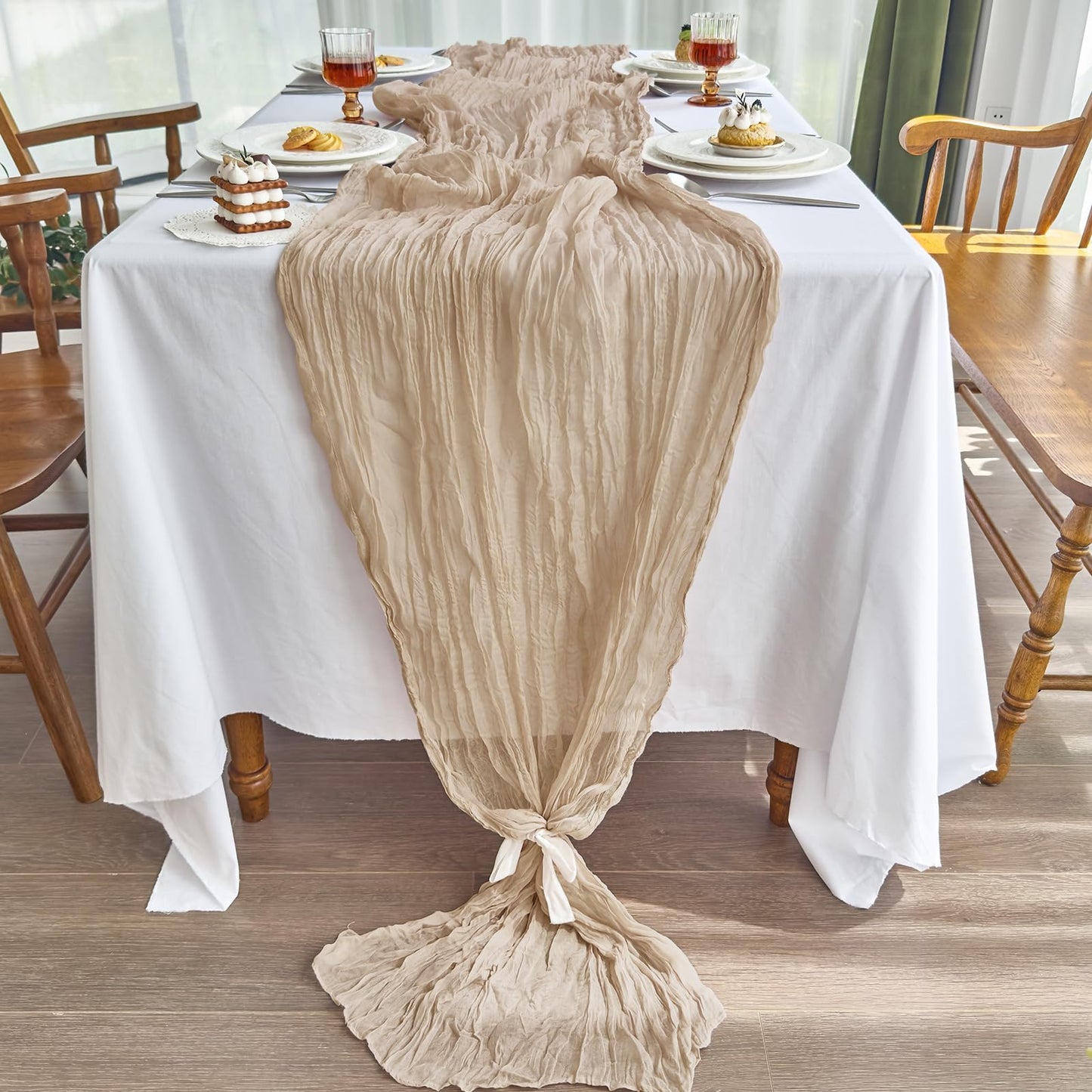 IVAPUPU 2 Pcs Cheesecloth Table Runner - 10ft Nude Boho Gauze Cheese Cloth Table Runners for Baby Shower Decorations Wedding Party Summer Garden Farmhouse