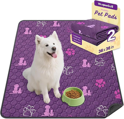 WanpeeGoo Washable Pee Pads, Puppy Pee Pad for Dogs, 2 Pack Absorbent Reusable Training Dog Pads Pet Puppy Pads, Non-Slip Potty Pads for Whelping, Playpen, Crate, Bed, Purple 36"x36"