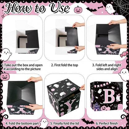 AmazingSpark 4 Pcs Pink Ghost Halloween Baby Shower Boxes with Letters Halloween A Little Boo Is Almost Due Candy Box Decor with Letters Blocks Baby Shower Centerpiece for Party Backdrop