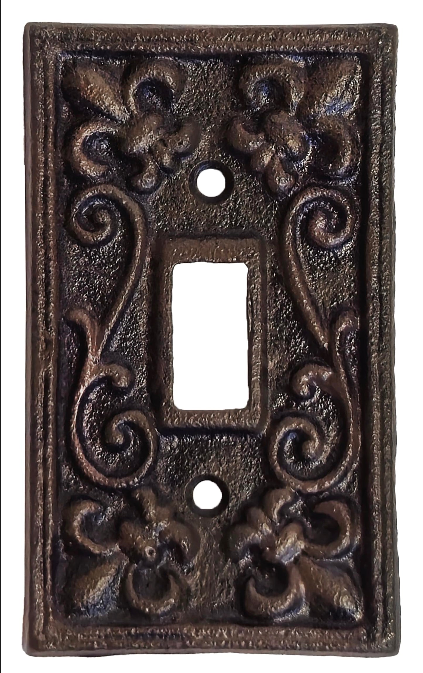 Lulu Decor, Fleur De Lis Cast Iron Switch Plate in antique rustic brown finish, perfect for any room or office space.