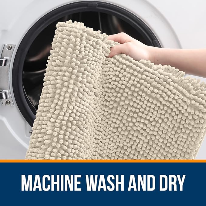 OLANLY Bathroom Rugs 35x24, Extra Soft Absorbent Chenille Bath Rugs, Rubber Backing Quick Dry, Machine Washable Bath Mats for Bathroom Floor, Tub and Shower, Home Decor Accessories, Sand