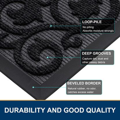 Smiry Welcome Door Mat Outside Entrance, Heavy Duty Trap Dirt and Moisture Easy Clean Low Profile Patio Porch Indoor Outdoor Front Doormat for Entry, 29.5x17 Inch, Black