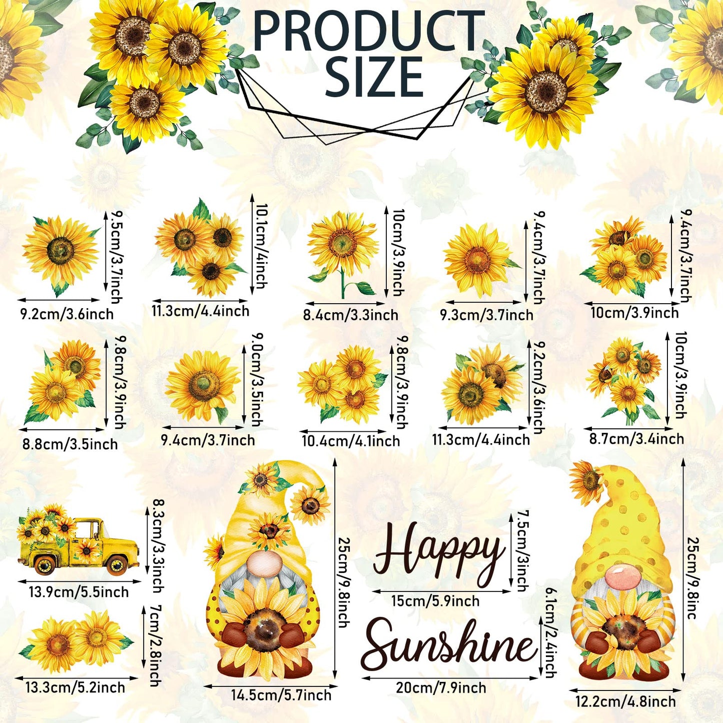 Geiserailie 16 Pcs Sunflower Gnome Refrigerator Magnets Cruise Door Magnets Spring Car Magnetic Stickers Summer Fridge Garage Decals Sunflower Party Decorations for Home Office Decor