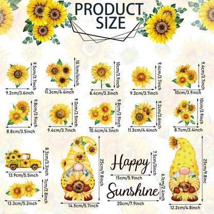 Geiserailie 16 Pcs Sunflower Gnome Refrigerator Magnets Cruise Door Magnets Spring Car Magnetic Stickers Summer Fridge Garage Decals Sunflower Party Decorations for Home Office Decor