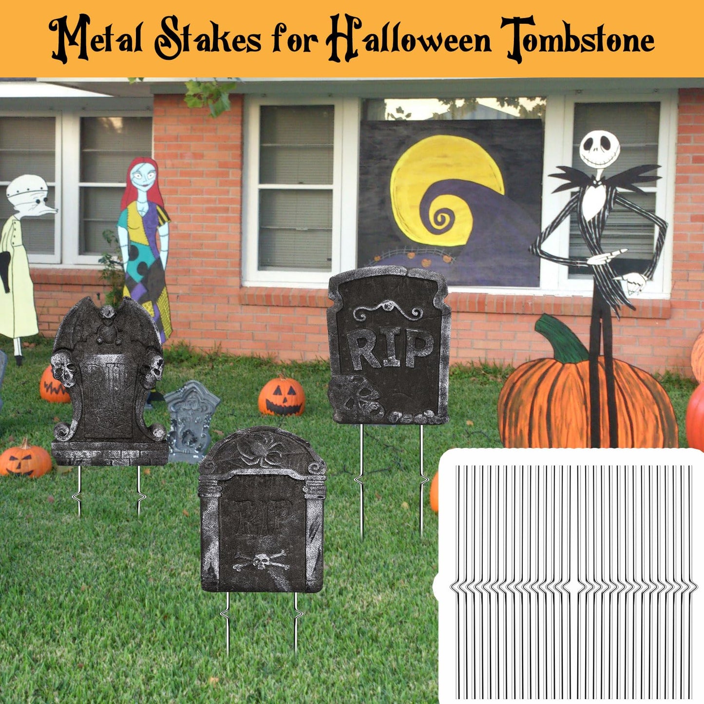 30PCS Halloween Metal Stakes,Heavy Duty 15.75''Tombstone Stakes,Foam Graveyard Sign Holders,Metal Stakes for Halloween Tombstone Yard Lawn Decorations