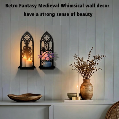 Zckjnoi Black Metal Gothic Wall Candle Sconces Set of 2, Raven & Snake Dark Academia Wall Decor with Tray for Taper & Pillar Candles, Fantasy Medieval Whimsical Halloween Victorian Pagan Wall Art