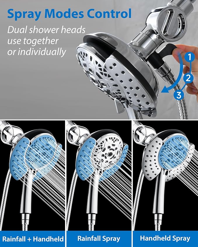 INAVAMZ Shower Head with Handheld High Pressure: Hand Held Shower Head & Rain Shower Head 2-IN-1 Shower Head with 59" Rotatable Stainless Steel Hose, Shower Trim Systems, Sliver 2.5 GPM 15391 Filter