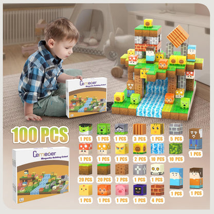 CEMECER Magnetic Blocks, 100PCS 1in Zombie Magnetic Building Blocks Toy for Kids Build Cubes, Stacking Magnetic Tiles, Sensory Montessori Construction Game Toys, Boys Girls Christmas Birthday Gifts.