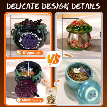 LET’S Resin Witch Cauldron Resin Mold, Halloween Resin Molds, 3D Jar Resin Molds Silicone 4.7'' Width, Large Jar Molds for Epoxy Casting Craft, Storage Box,Candy Container,Candle Holder