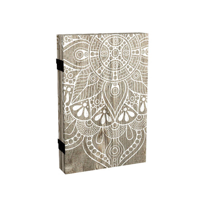 Red Lantern 2 ft. Short Double Sided Mandala on Oak Canvas Folding Screen 4 Panel Freestanding Partition and Separator for Modern and Contemporary Bedroom, Home Office, Studio, Dorm, Apartment