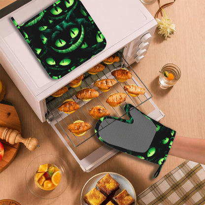 Halloween Ghost Face Heat-Resistant Oven Mitts and Pot Holder Smile Face Kitchen Non-Slip Silicone Cooking Microwave Gloves for BBQ Baking Grilling