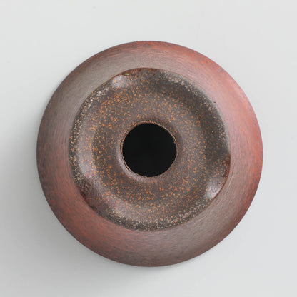 Wazakura Banko Series Small Handmade Rounded Ceramic Bonsai Pot with Drainage Hole 4.3 in (110mm) Made in Japan, Garden Trainning Contanaire, Flower Succulent Houseplant Planter - Red Clay