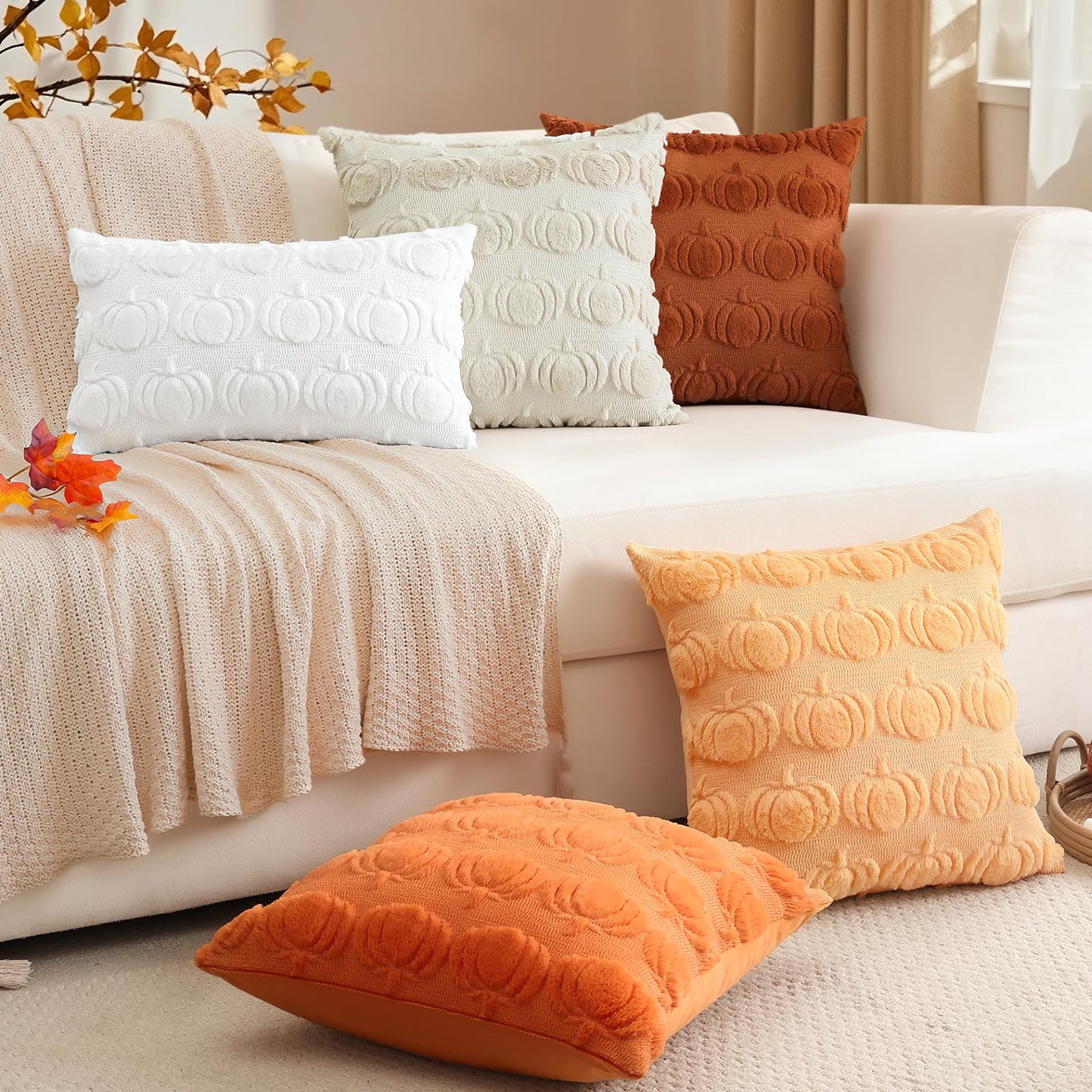 Artscope Fall Pillow Covers 18 x 18 Set of 2 Decorative Autumn Harvest Holiday Pumpkin Throw Pillow Cases Soft Plush Faux Fur Couch Cushion Case for Farmhouse Halloween Sofa Bed Room Home Decor-Rust