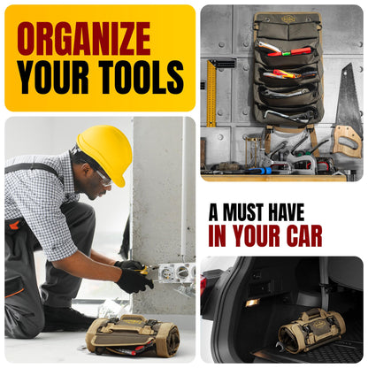 The Ryker Bag Tool Roll Organizer with Detachable Pockets – Heavy Duty Roll-Up ToolBag for Mechanics, Electricians, Plumbers, Contractors, Garage & Job Site Use Gift for Dads (AP-TR)