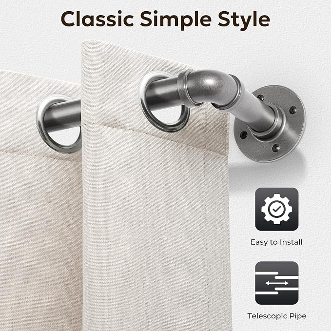 Zeerobee Curtain Rods for Windows 144 to 168, 1 Inch Industrial Wrap Around Grey Curtain Rod, Indoor/Outdoor Room Divider Adjustable Drapery Pole, 144"-168"