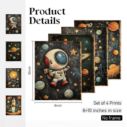 Locomiss Space Nursery Wall Art Decor, Space Solar System Planets Rocket Astronaut Galaxy Prints Posters for Kids Boy Nursery Room Bedroom Playroom Wall Decor, Set of 4, 8x10 Unframed