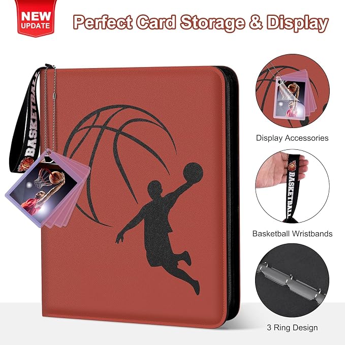 Basketball Card Binder 440 Pocket, Sports Card Binder with Card Display Design, Premium Card Ablums with Sports Pattern Wristband Fit for Basketball Cards 2026