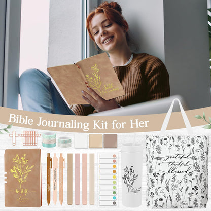 Patelai 29 Pcs Bible Study Supplies Journaling Kit with Christian Cup Tote Bag for Women Gifts Set Pastor Wife Friend Sister Church Religious Sunday School Birthday Gifts(White)