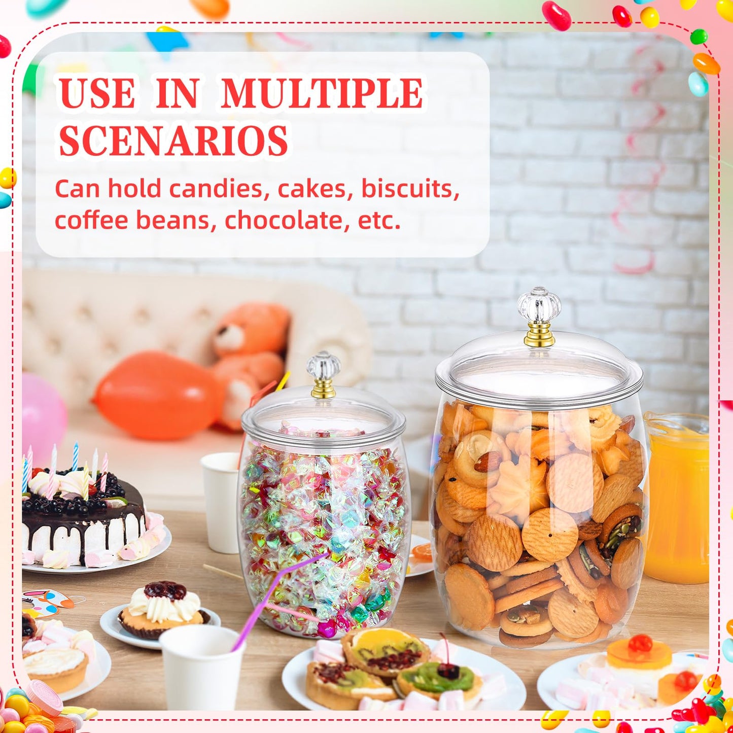 mwellewm 128 OZ Candy Jar with Lids Large Plastic Cookie Jar with Spoons Clear Apothecary Container Decorative Kitchen Airtight Snack Storage Organization for Wedding Home Kitchen Bar Decoration