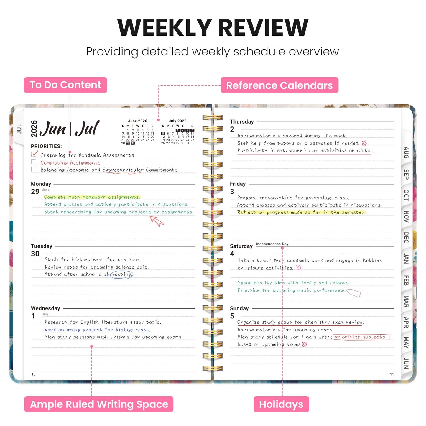 Academic Planner 2026-2027, Monthly and Weekly Calendar Planner, July 2026 - June 2027, Pretty Hardcover Teacher Student Planning Agenda Book with Tabs, Fit for School Office Supplies, 6.3" x 8.5", Fawn Whisper