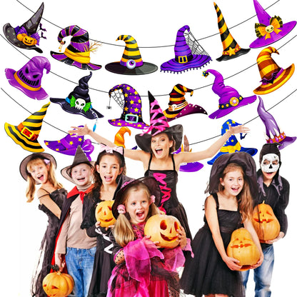 Halloween Witch Hat Banners Halloween Theme Party Supplies 3PCS Witch Hat Hanging Banner Spooky Wizard Decorations for Fantasy Scary Birthday Baby Shower Decor