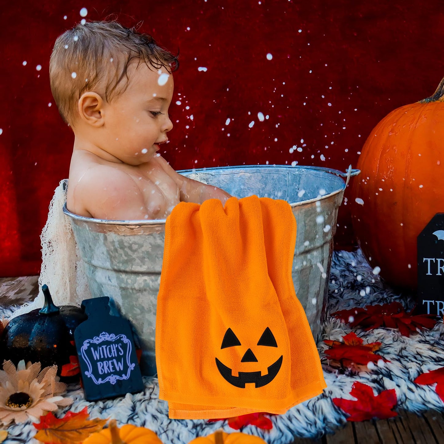 JarThenaAMCS Halloween Hand Towels Boo Ghost Pumpkin Face Embroidered Cotton Bathroom Towel Absorbent Bath Towel for Hand Drying Cleaning Cooking, 29.5 x 13.7 Inch, 2Pcs