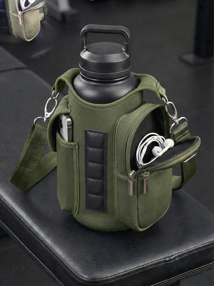 AUPET Magnetic Gym Bag for Men Women, Small Gym Bag Organizer, Crossbody Water Bottle Carrier Holder Fits 18-40oz for Workout (Dark Olive Green)