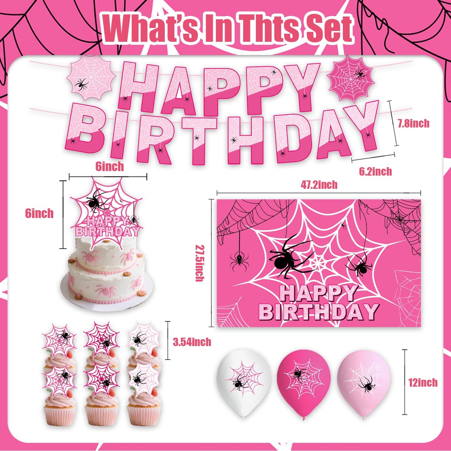 42Pack Spider Theme Party decoration pack include Banner,Cake Toppers,Balloons，Blackdrop for Spider Theme Birthdday Party Decoration
