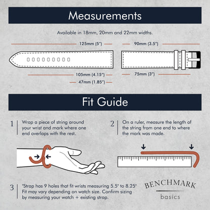 Benchmark Canvas Watch Band - Quick Release Cotton Fabric Watch Straps for Men & Women (20mm, Grey)