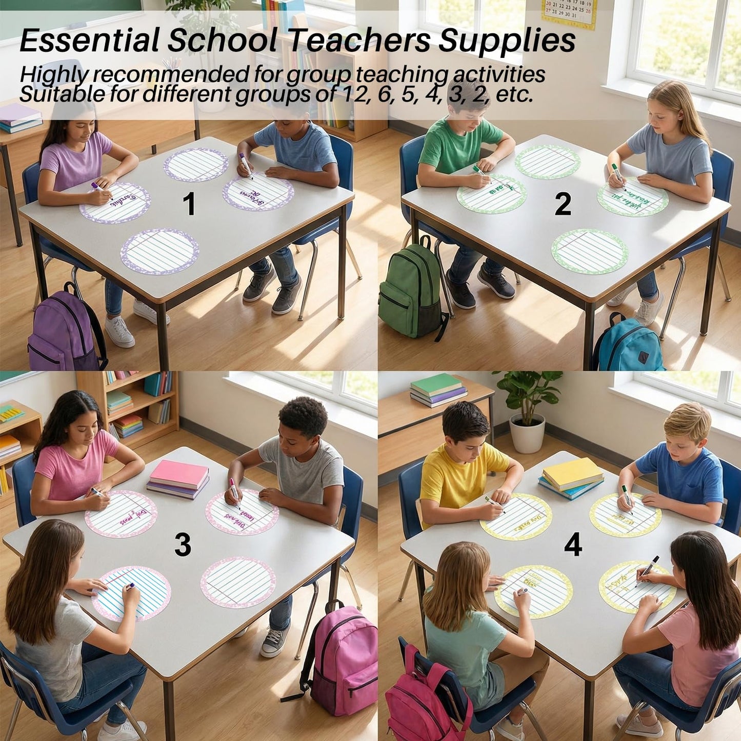 Gersoniel 24 Pcs Large 11'' Notebook Dry Erase Dots for Classroom Table Removable Circles Stickers Wall Whiteboard No Staining for Teacher School Home Office Teaching Supplies (Round,Light Color)