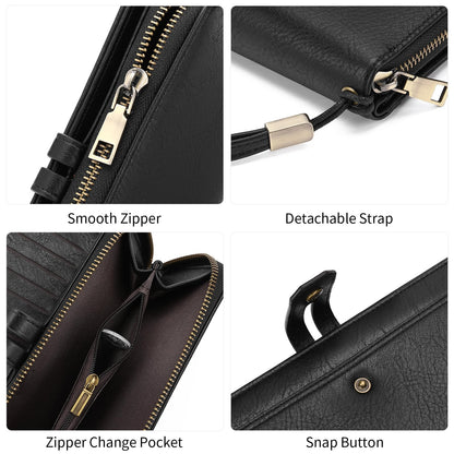 GOIACII Wristlet Wallets for Women Large Capacity RFID Blocking Ladies Phone Clutch Card Holder Black