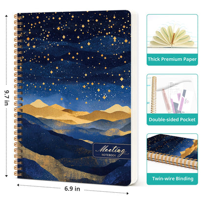 Meeting Notebook for Work Organization - Work notebook with action items, Meeting Minutes Planner Notebook, Perfect Office Supplies for Men & Women - Golden Night