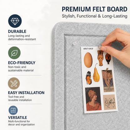 Felt Bulletin Board for Wall 24" x 18" Unfolded Size, Small Frameless Felt Pin Board, Soft Cork Board Alternative for Office, Home Planning, Notes, Photos & Wall Decor, Foldable Shipping, Easy Install