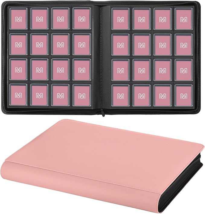 16 Pocket Toploader Binder,Holds 640 Top Loaders,Top Loader Binder for 3" x 4"Rigid Cards,Sleeves Card Collection Binder,20 Double Sided Pages,Compatible with Trading & Sports Holder (16Pink)