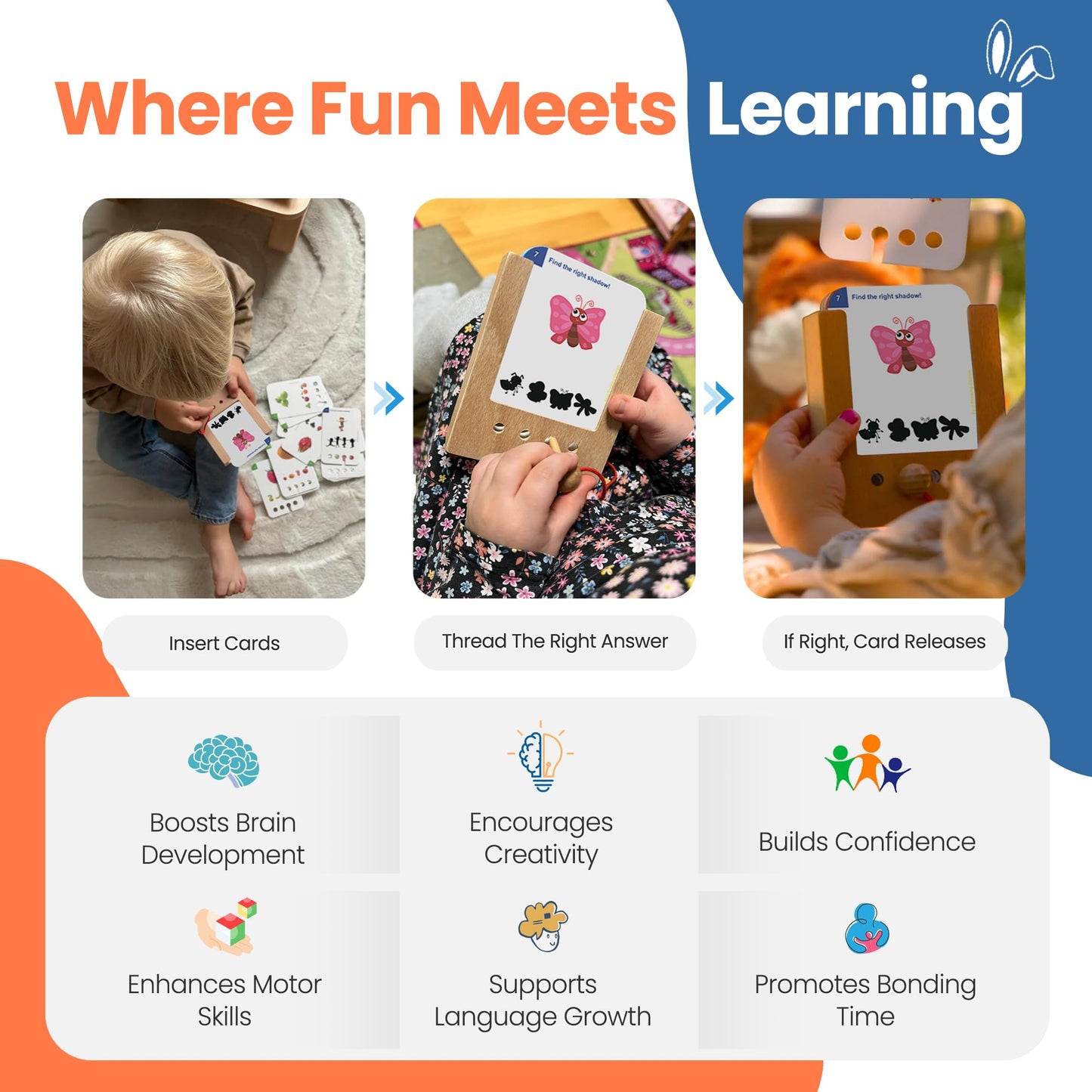 Puncho Educational Screen-Free 144 Flash Cards with 288 Learning Exercises – Wooden Montessori Matching Game for Toddlers – Mechanical Sensory Toy with 6 Card Sets & Self-Correcting Box – Kids Ages 3+