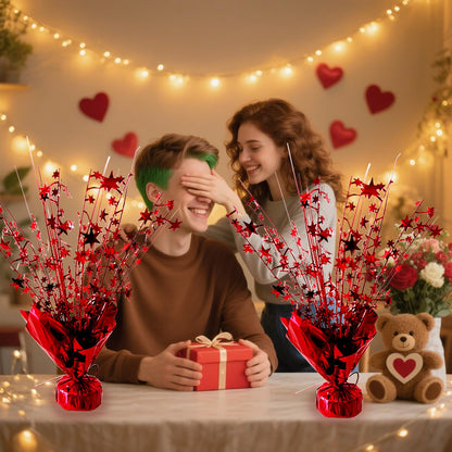 FUBININA 6 Pack Valentine's Day Table Centerpieces Metallic Red Foil Spray Centerpiece Star Table Decoration Burst for Birthday Wedding Memorial Christmas Anniversary Nye Party Supplies Decor