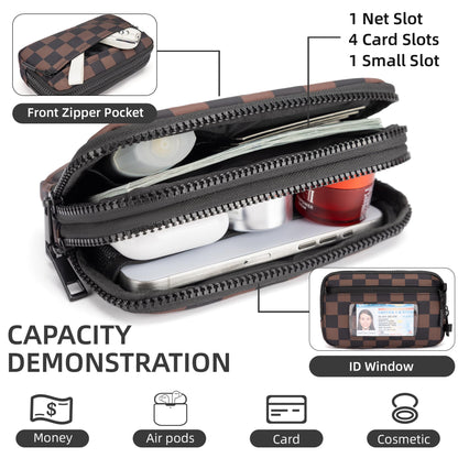 FODOKO Wristlet Wallet for Women RFID Crossbody Bag with 4 Zippers, Small Purse with Card Holder & Phone Pocket, Lightweight Travel Cell Phone Organizer