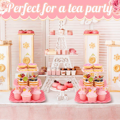 Lallisa 2 Pack Scalloped Cupcake Stand Dessert Plates Plastic Square Tiered Serving Stand Display Tower for Wedding, Birthday Party, Tea Party and Baby Shower(Pink Gradient)