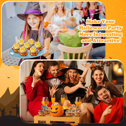 Gandeer 200 Pack Halloween Cupcake Baking Cups with Lids, Aluminum Foil 5 oz Round Cupcake Liners, Disposable Cake Pans, Mini Dessert Containers Flan Mold for Halloween Spooky Party
