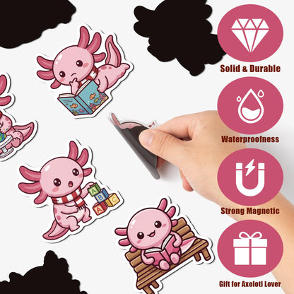 MALLMALL6 Axolotl Fridge Magnets, 48Pcs Cute Salamander Refrigerator Magnetic Sticker Summer Pink Decor Accessories with Ice Cream Guitar for Home Kitchen Office Locker Mailbox, Adorable Kawaii Gift