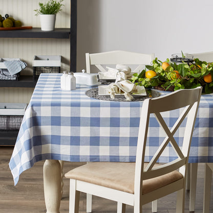 DII Buffalo Check Collection, Classic Farmhouse Tablecloth, 52 x 52, Stonewash Blue