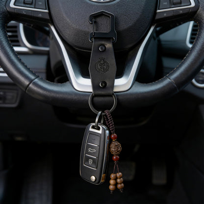 PALEVAN Genuine Leather Keychain Handmade Car Keychain Leather Key Chain Solid Metal Key Keeper Belt Loop Key Ring Holder (Black-Style2)