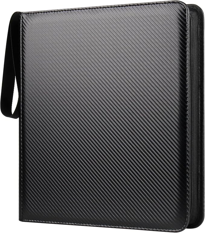 GEAoffice 12 Pocket Card Binder for 720 Cards, Premium PU Zipper Trading Card Collection Binder, Side Loading Card Album Folder for YuGiOh, MTG, TCG, Game & Sports, Non-PVC, Carbon Black