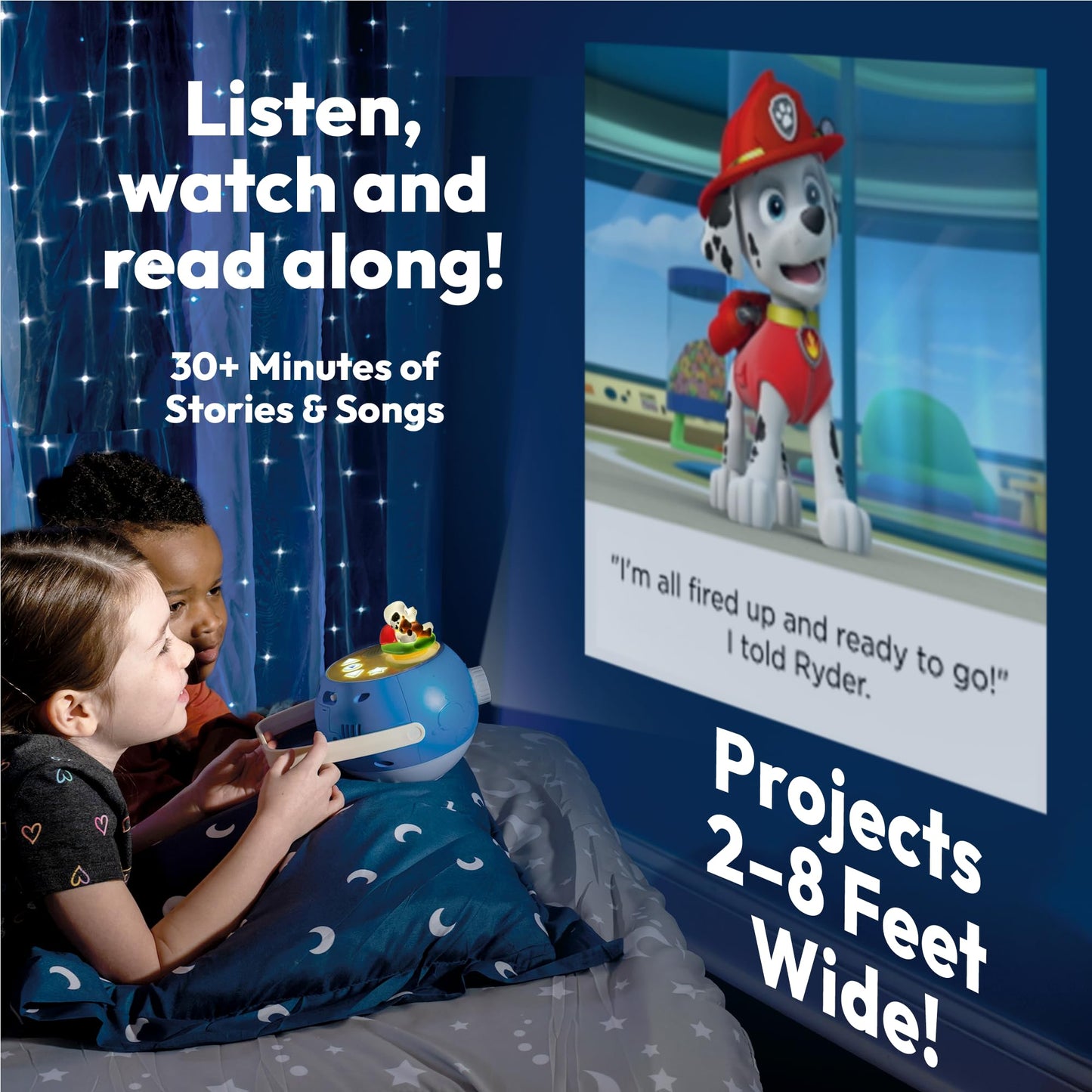 Kids Book Projector – 5 PAW Patrol & 5 Classic Read-Aloud Stories, 10 Songs & Night Light & Soothing Dream Music | Children Ages 3+ Storytime Projector | Toys, Owl & PAW Patrol Marshall