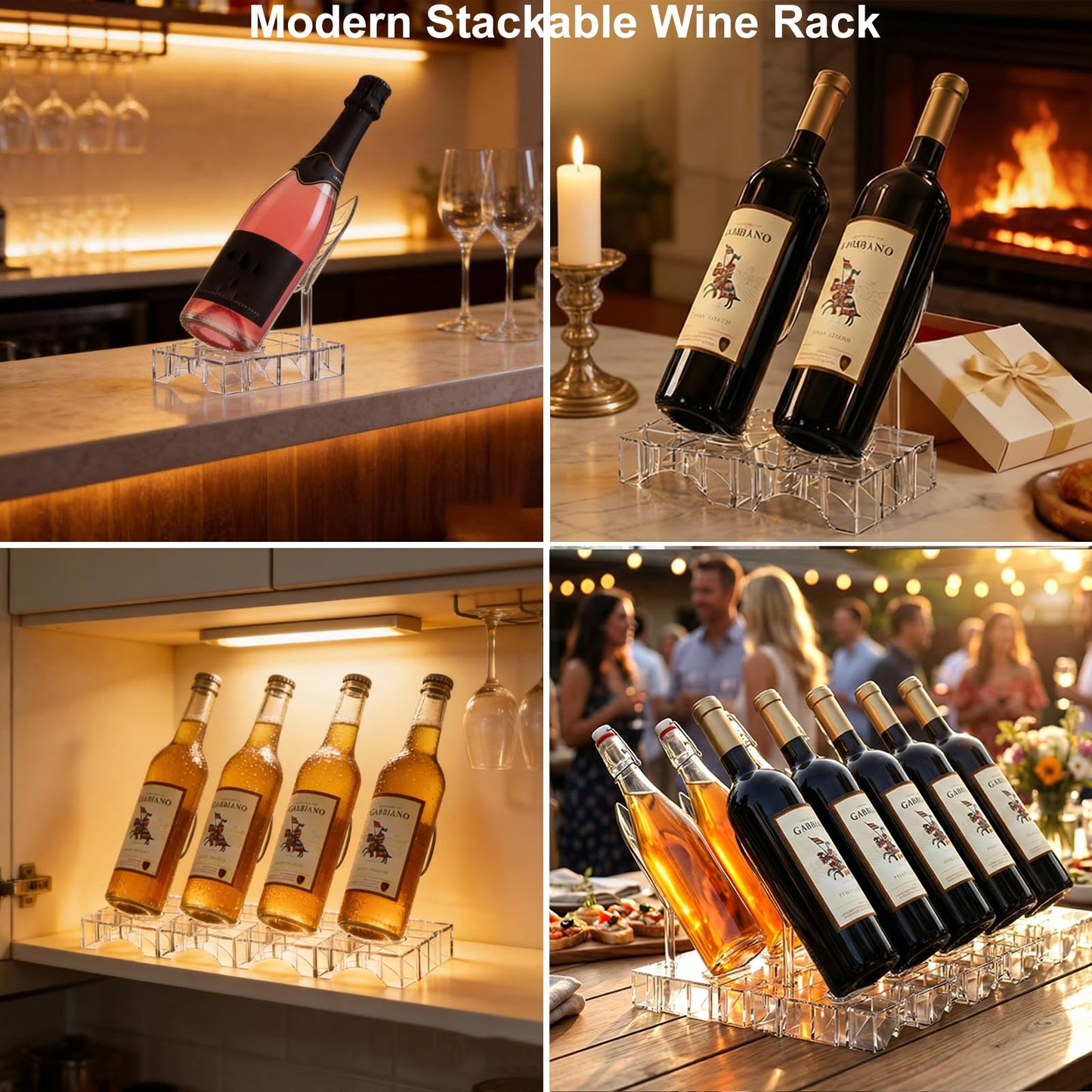 VTOPA Acrylic Wine Rack Countertop, Expandable Modular Wine Bottle Display Stand, Clear Wine Holder for Home Bar Decor, Kitchen, Small Spaces, Dinner Parties & Gifts (4)
