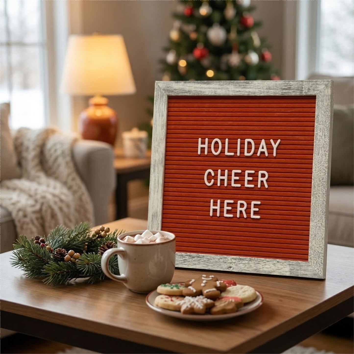 C CRYSTAL LEMON Rustic Red Felt Letter Board 10x10 Inch, 336 Letters Numbers and Symbols, Changeable Wooden Message Board with Wall Mount and Display Stand